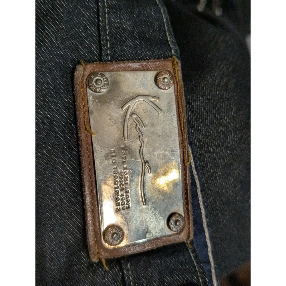 Karl Kani Baggy Barrel Jeans‎ Dark Wash Black Distressed 38x32 Y2K Streetwear